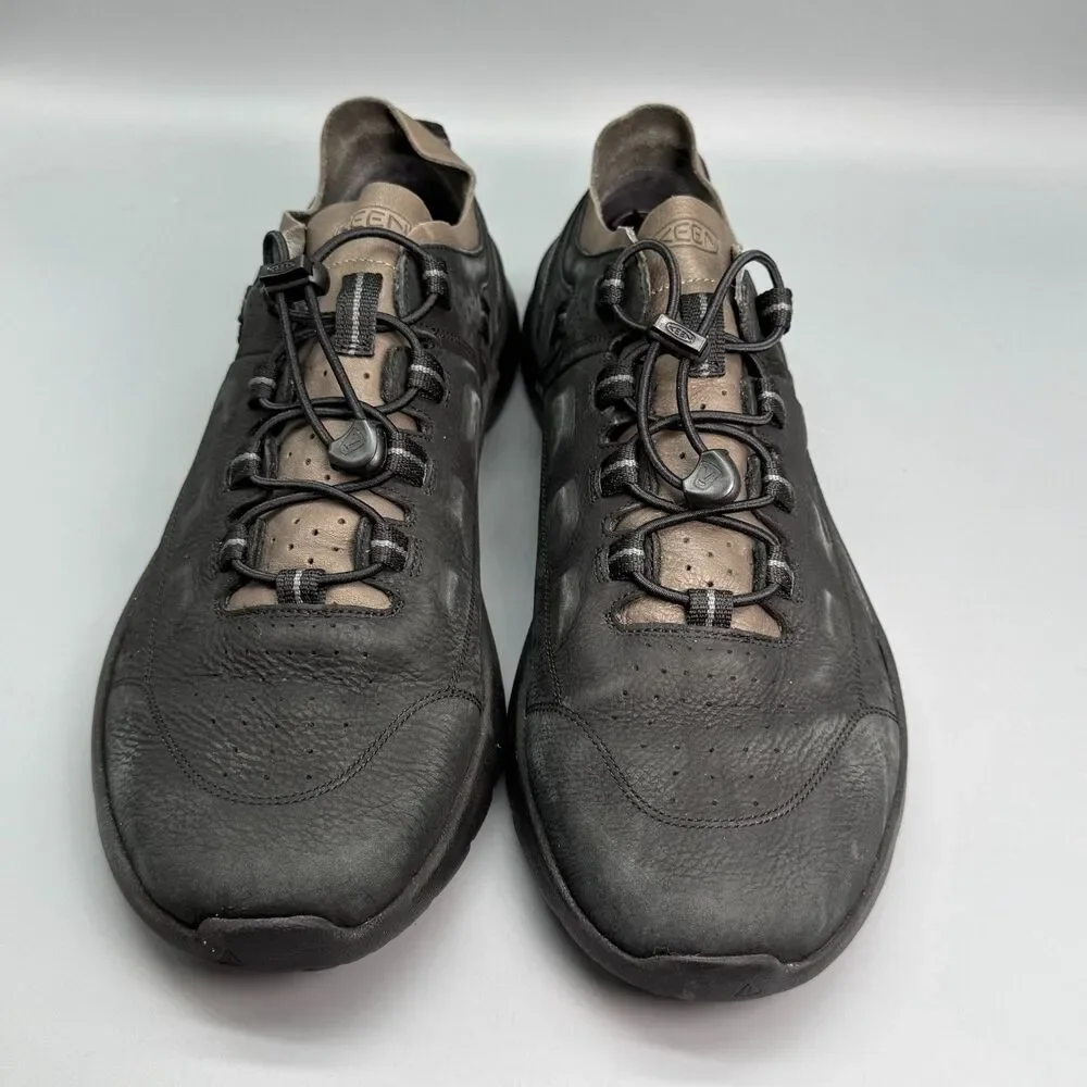 KEEN Highland Men's 14 Black Leather Cord Lock Low Top Walking Casual Sneakers